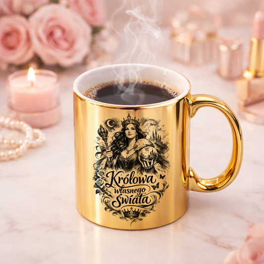 Złoty kubek „Królowa własnego świata” – siła, która płynie z wnętrza.