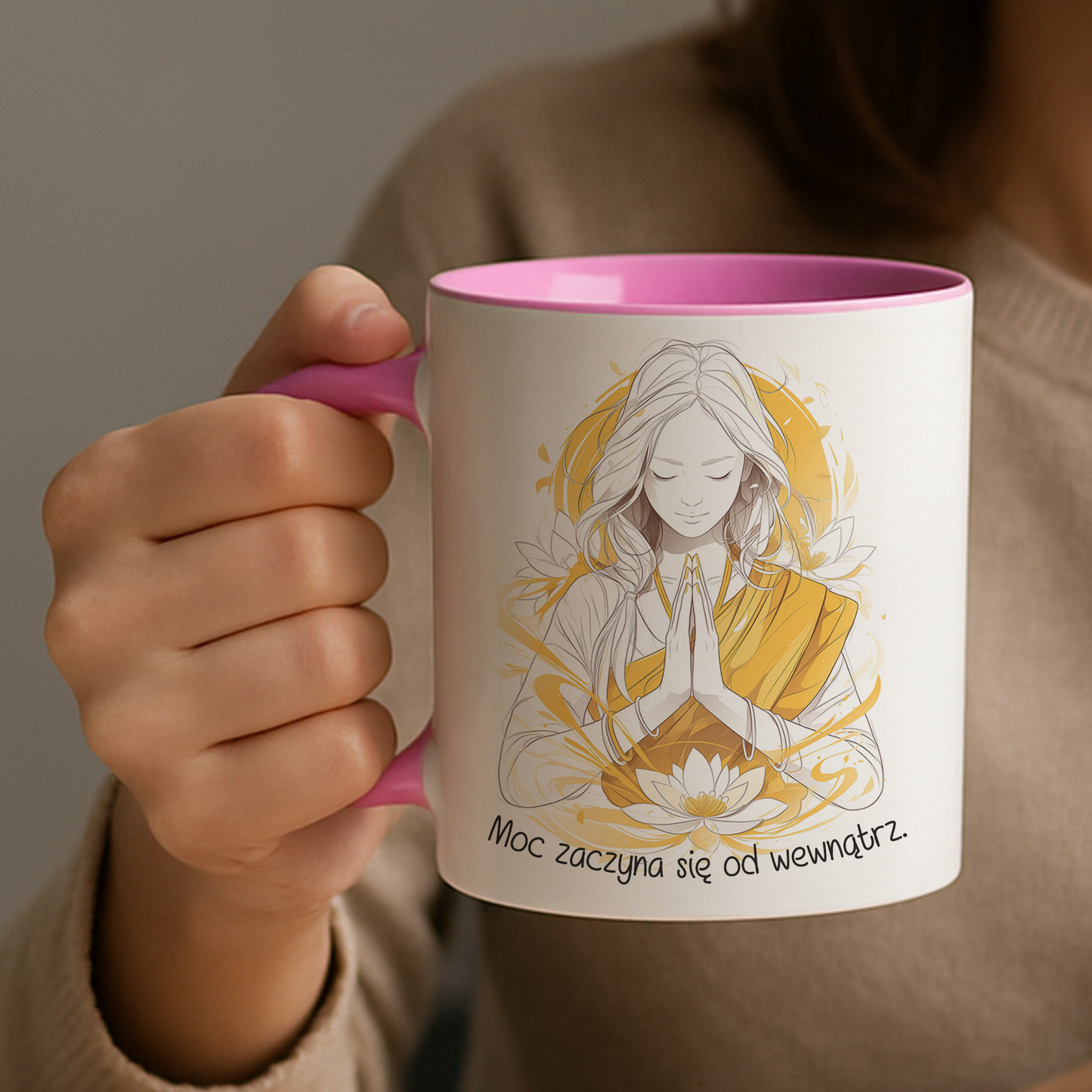 Kubek "Moc zaczyna się od wewnątrz."- Różowy
