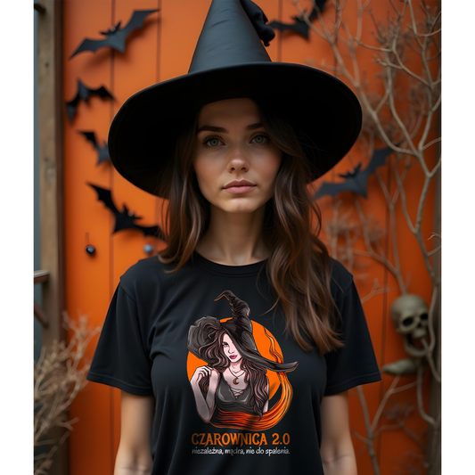 Koszulka Damska „Czarownica 2.0” – Mądra, Niezależna i Nie do Spalenia