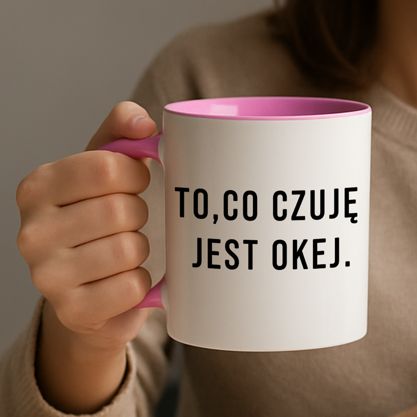 Kubek "To co czuję jest Okej" - Różowy