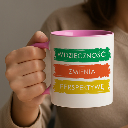 Kubek "Wdzięczność zmienia perspektywę." - Różowy